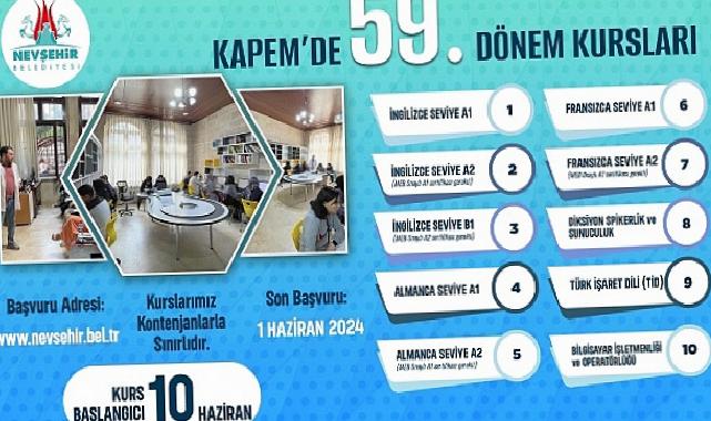 Nevşehir Belediyesi Gençlik ve Spor Hizmetleri Müdürlüğü bünyesinde faaliyetlerini sürdüren Kapadokya Eğitim Merkezi (KAPEM)’de 59. Dönem kursları Haziran ayında başlayacak